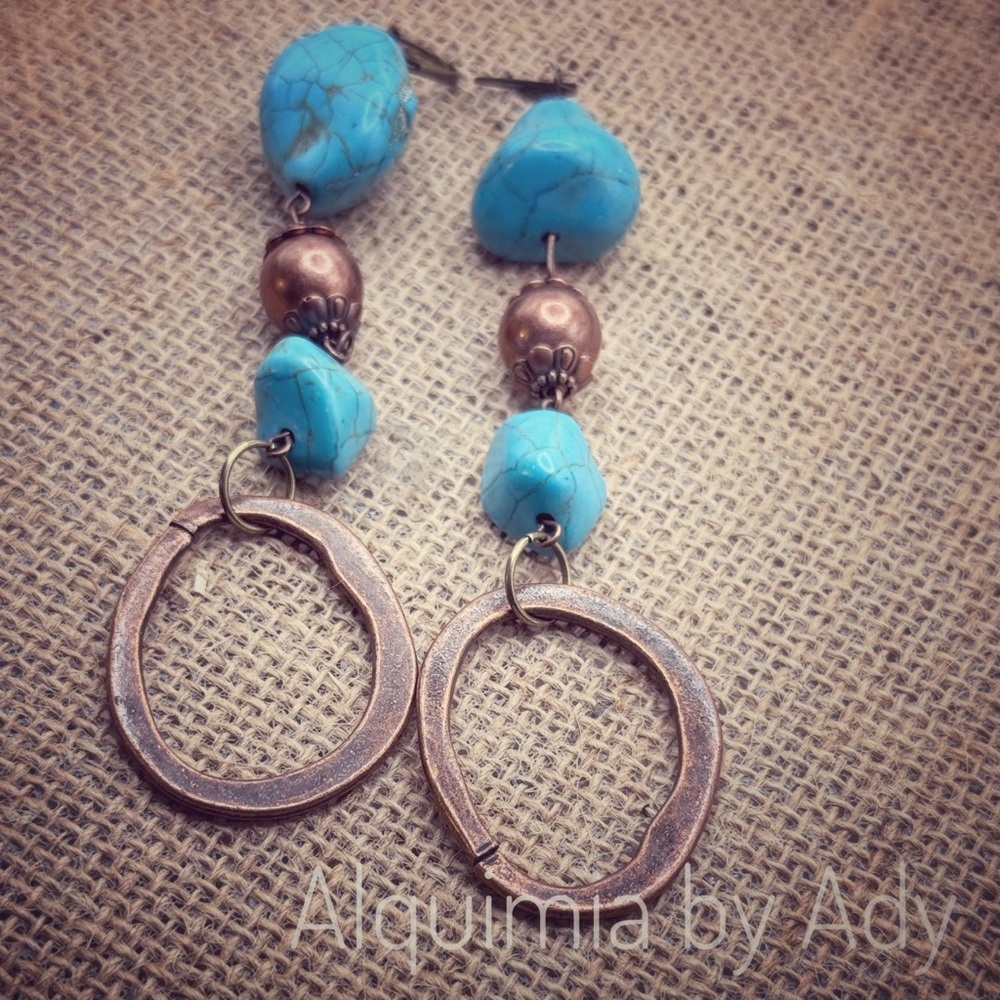 Boho Turquoise Shoulder‑Duster Earrings  Sonoran Nuggets | Old Bronze & Copper